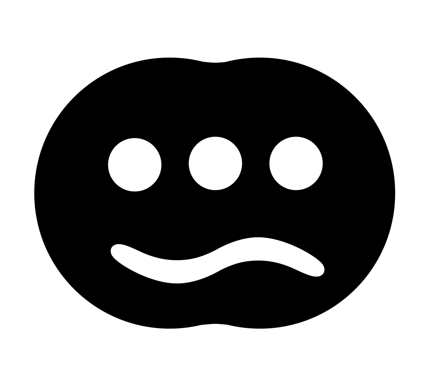 Two overlapping smiley faces merged into one, with three eyes and a wavy mouth